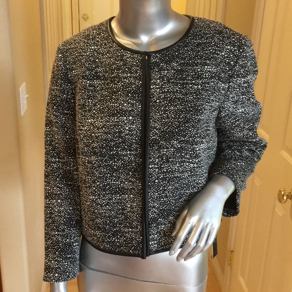 TAHARI ASLCollarless Jacket faux leather trim